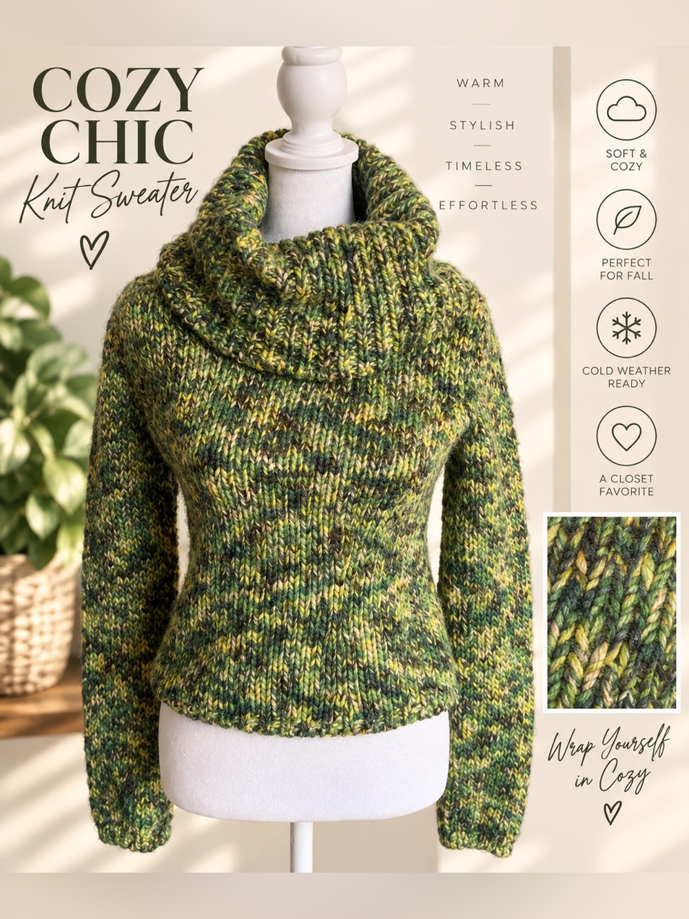 The Limited Green Cowl Neck Wool Blend Sweater y2k